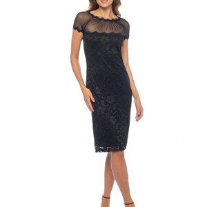 MARINA Marina  Black Lace Knee Length Sheer and Lace Dress. Sz: L